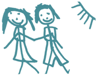 drawing of 2 figures with sun